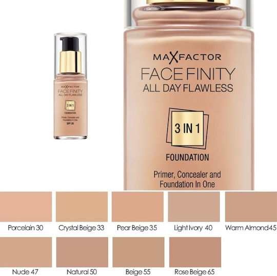Max Factor Facefinity All Day Flawless Spf20 Liquid Make Up SPF20 47 Nude 30ml