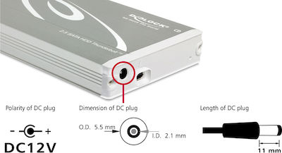 DeLock Hard Drive Case 2.5" SATA III with connection Thunderbolt in Silber color