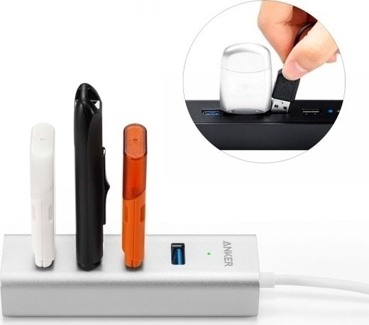 Anker Unibody USB 3.0 4-Port USB 3.0 4 Port Hub with USB-A Connection Silver
