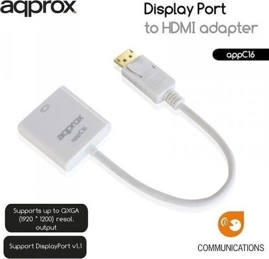 Approx APPC16 Μετατροπέας DisplayPort male σε HDMI female Λευκό 1τμχ