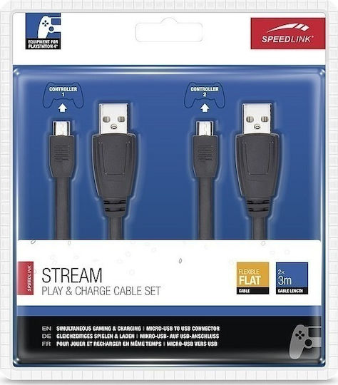 SpeedLink STREAM Play & Charge Cable Set Kabel für PS4 in Schwarz Farbe