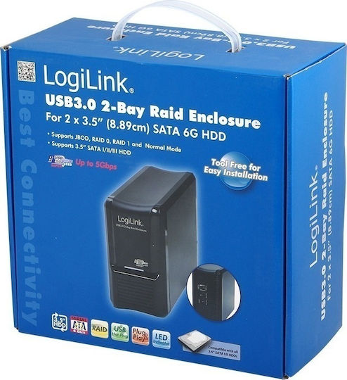 LogiLink Hard Drive Case for 2 Hard Drives 3.5" SATA III with connection USB 3.0 in Schwarz color