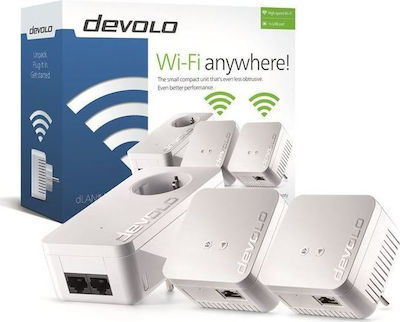 Devolo dLAN 550 WiFi Powerline Τριπλού Kit για Ασύρματη Σύνδεση Wi‑Fi 4 με Passthrough Πρίζα και 2 Θύρες Ethernet