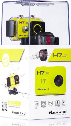 Midland H7 (with Remote) Action Camera 4K Ultra HD Υποβρύχια (με Θήκη) με WiFi Κίτρινη με Οθόνη 2"