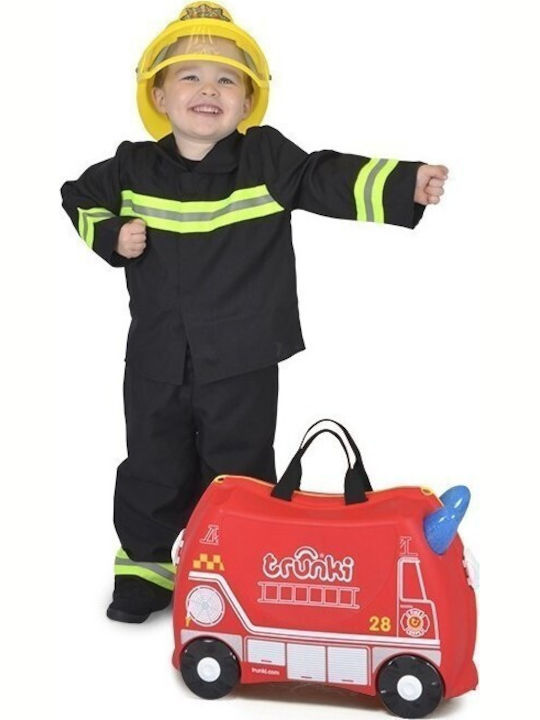 Trunki Frank the Fire Truck Παιδική Βαλίτσα Ταξιδίου Καμπίνας Σκληρή Κόκκινη με 4 Ρόδες Ύψους 31εκ.