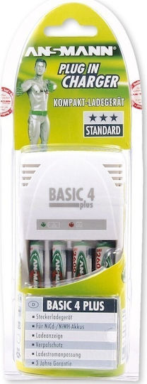 Ansmann Basic 4 Plus Ladegerät 4 Batterien Ni-MH Größe AA/AAA in Weiß Farbe