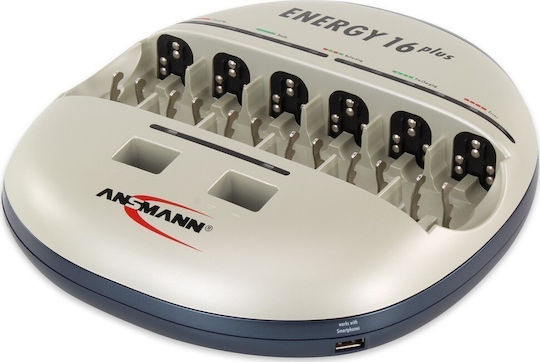 Ansmann Energy 16 Plus Φορτιστής 12 Μπαταριών Ni-Cd/Ni-MH Μεγέθους AA/AAA/9V/D σε Λευκό χρώμα
