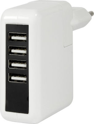 LogiLink Wall Adapter in White Colour (Universal Wall Charger 4x USB Ports)