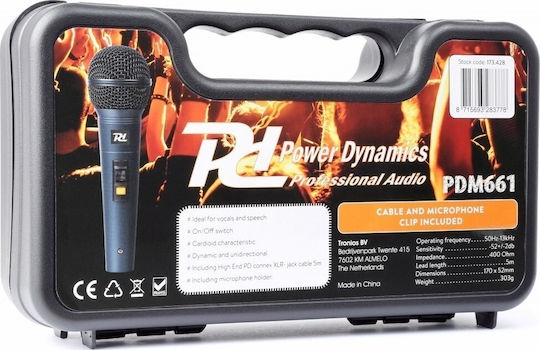 Power Dynamics PDM661 Δυναμικό Микрофон XLR Ръчно изработено за Вокали в Черен Цвят