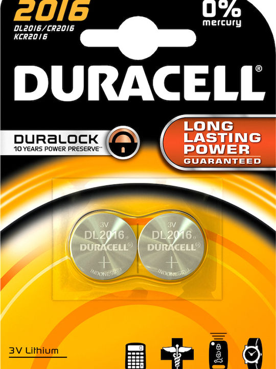 Duracell Long Lasting Power 2016 Μπαταρίες Λιθίου Ρολογιών CR2016 3V 2τμχ
