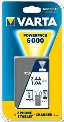 Varta Pack Power Bank 6000mAh mit 2 USB-A Anschlüssen Silber