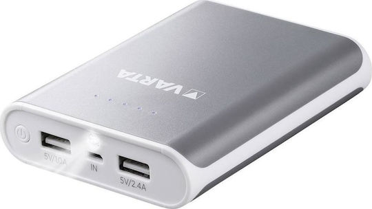 Varta Pack Power Bank 10400mAh με 2 Θύρες USB-A Ασημί