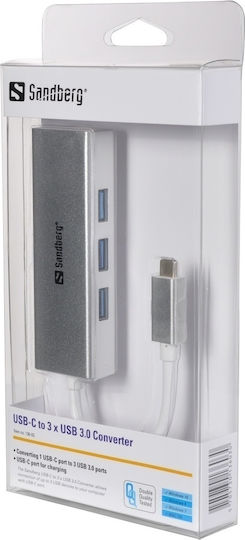 Sandberg USB 3.0 3 Port Hub with USB-C Connection Silver