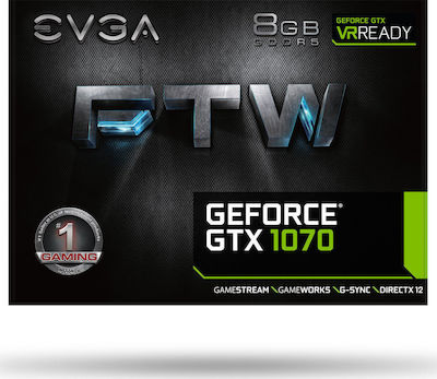 EVGA GeForce GTX 1070 8GB GDDR5 FTW Gaming ACX 3.0 Κάρτα Γραφικών PCI-E x16 3.0 με HDMI και 3 DisplayPort