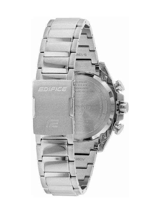 Casio Edifice Ανδρικό Ρολόι 48mm Χρονογράφος Solar με Ασημί Μεταλλικό Μπρασελέ