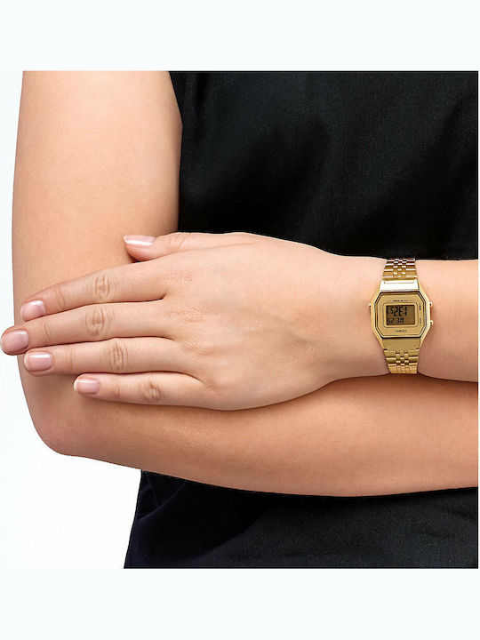 Casio Ψηφιακό Γυναικείο Ρολόι 28mm Μπαταρίας με Χρυσό Μεταλλικό Μπρασελέ