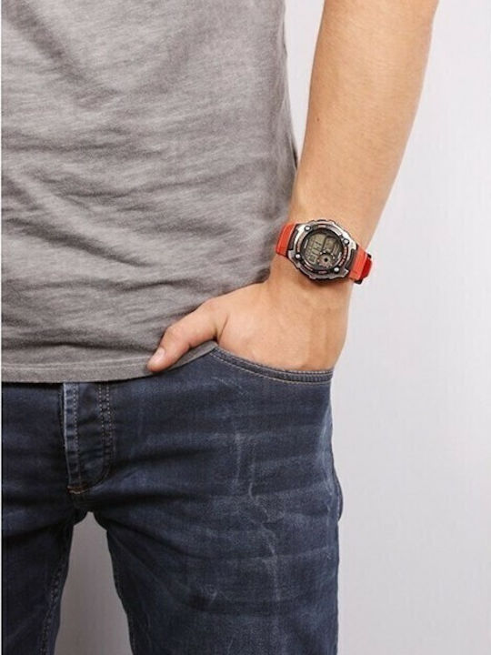 Casio Ψηφιακό Ανδρικό Ρολόι 48mm Χρονογράφος Μπαταρίας με Πορτοκαλί Καουτσούκ Λουράκι