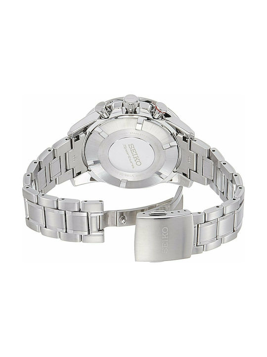 Seiko Часовник Хронограф Слънчева с сребърен Метална верижка