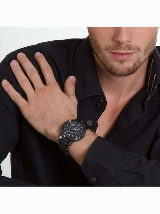 Emporio Armani Ceramica Herrenuhr 47mm Chronograph Batterie mit Schwarz Keramikarmband