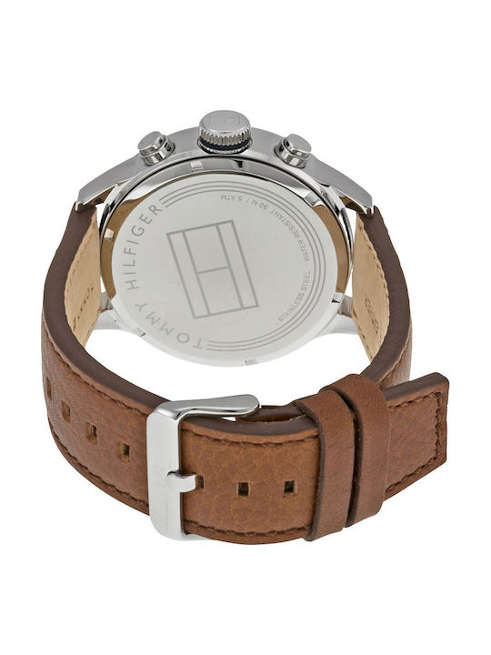 Tommy Hilfiger Trent Ανδρικό Ρολόι 46mm Χρονογράφος Μπαταρίας με Καφέ Δερμάτινο Λουράκι