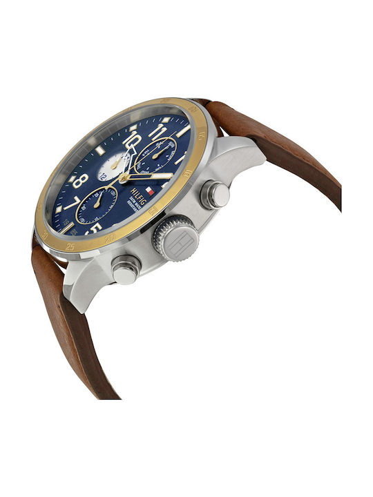 Tommy Hilfiger Trent Ανδρικό Ρολόι 46mm Χρονογράφος Μπαταρίας με Καφέ Δερμάτινο Λουράκι