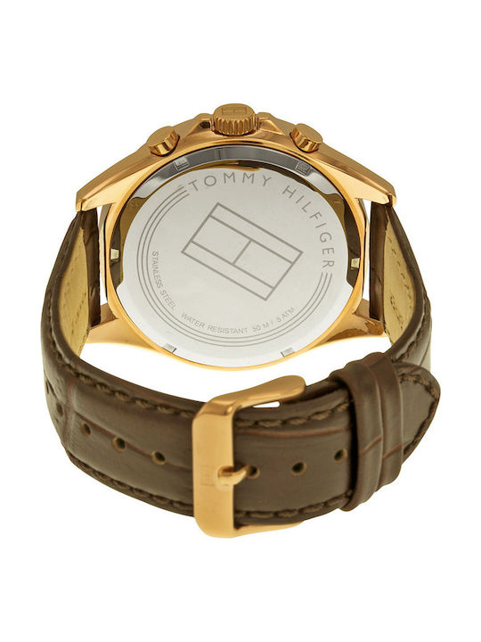 Tommy Hilfiger Luke Men's Watch 46mm Chronograph Battery with Brown Leather Strap