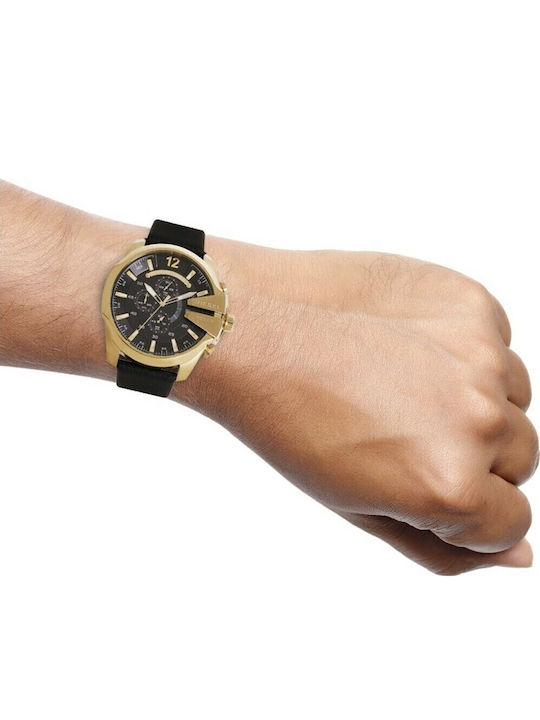 Diesel Mega Chief Ανδρικό Ρολόι 51mm Χρονογράφος Μπαταρίας με Μαύρο Δερμάτινο Λουράκι