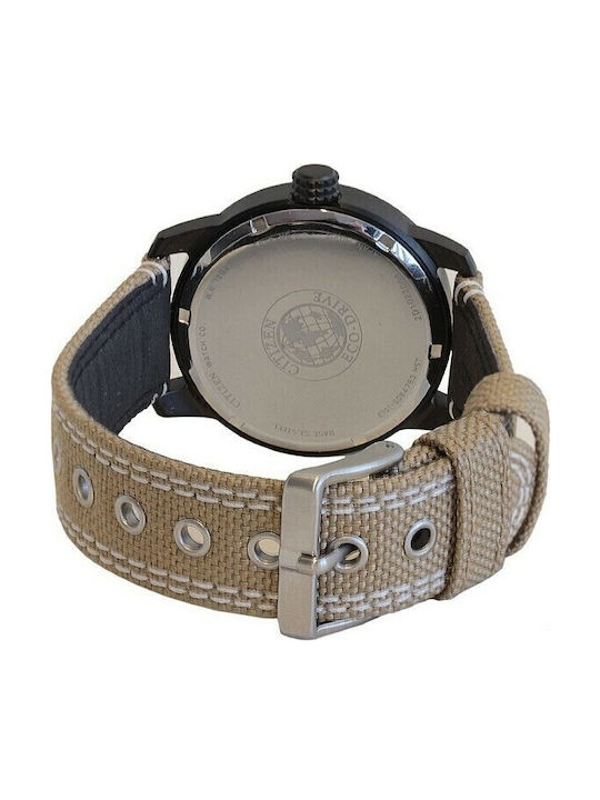 Citizen Мъжки Часовник 42mm Eco - Drive с Бежова Текстилна Каишка