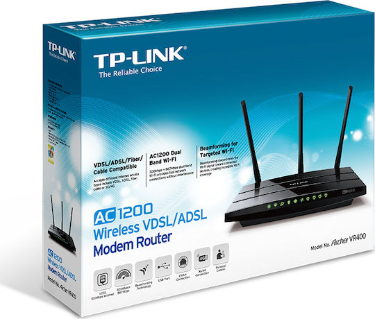 TP-LINK Archer VR400 v1 Wireless VDSL2 Modem Router Wi‑Fi 5 with 4 Gigabit Ports