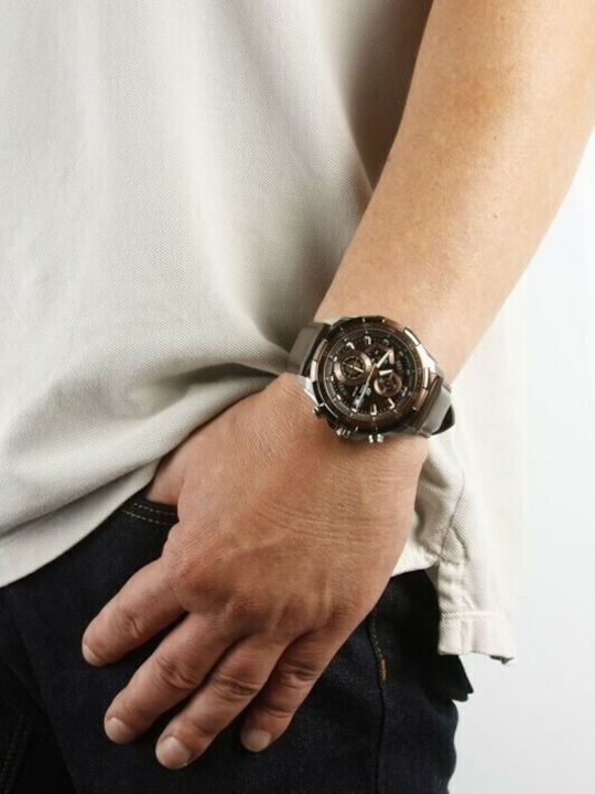 Casio Edifice Ανδρικό Ρολόι 49mm Μπαταρίας με Καφέ Δερμάτινο Λουράκι