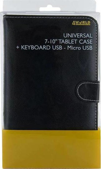 4world Husă Protectoare Cu Tastatură Pentru Tabletă 7-10 Flip Cover Engleză SUA Neagră
