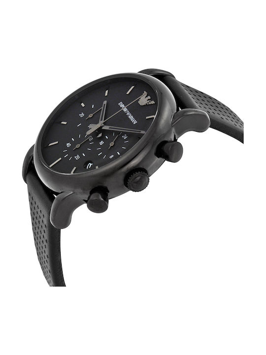 Emporio Armani Ανδρικό Ρολόι 41mm Χρονογράφος Μπαταρίας με Μαύρο Δερμάτινο Λουράκι