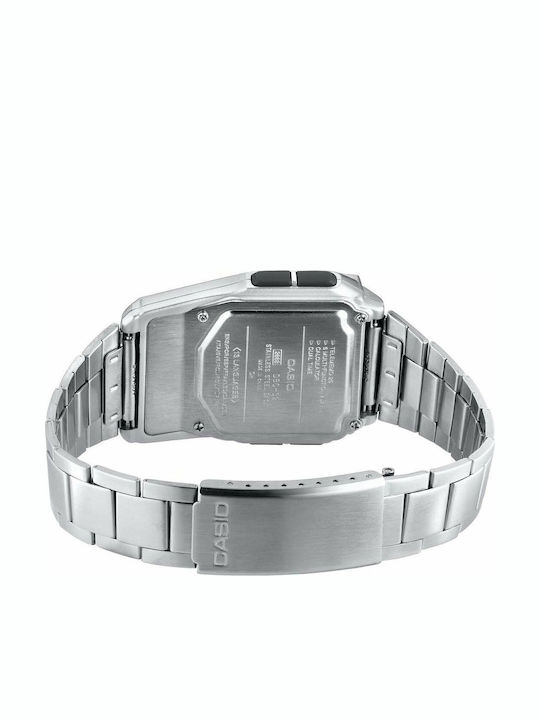 Casio Ψηφιακό Ανδρικό Ρολόι 37mm Μπαταρίας με Ασημί Μεταλλικό Μπρασελέ