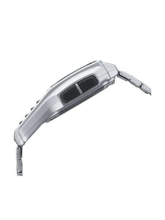 Casio Ψηφιακό Ανδρικό Ρολόι 37mm Μπαταρίας με Ασημί Μεταλλικό Μπρασελέ