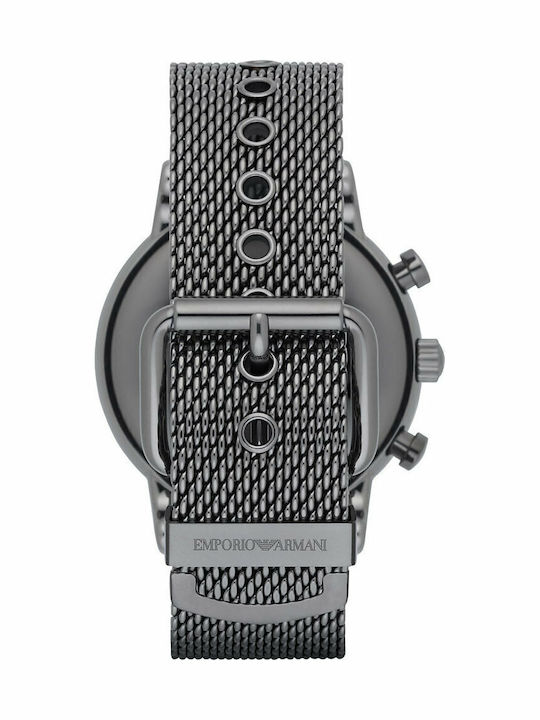Emporio Armani Ανδρικό Ρολόι 46mm Χρονογράφος Μπαταρίας με Ασημί Μεταλλικό Μπρασελέ