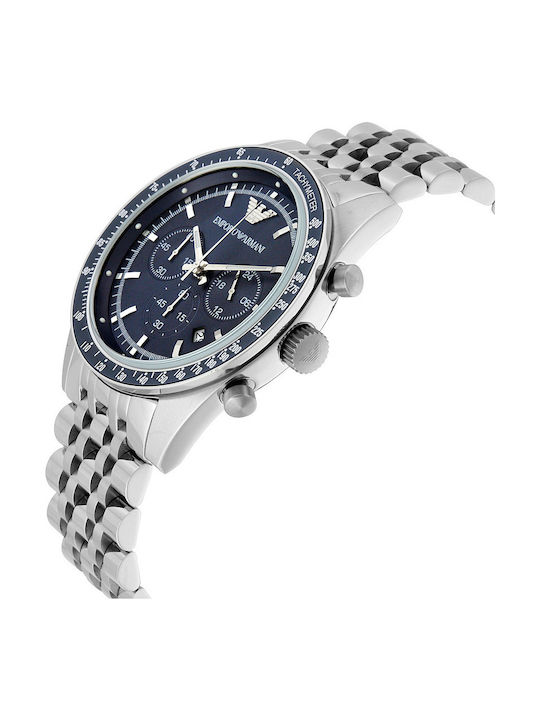 Emporio Armani Sportivo Herrenuhr 46mm Chronograph Batterie mit Silber Metallarmband