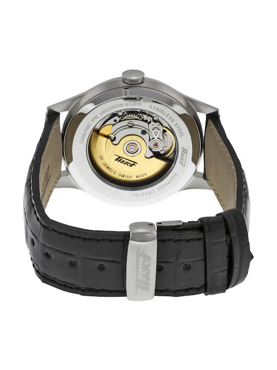 Tissot Ανδρικό Ρολόι 40mm Μπαταρίας με Μαύρο Δερμάτινο Λουράκι