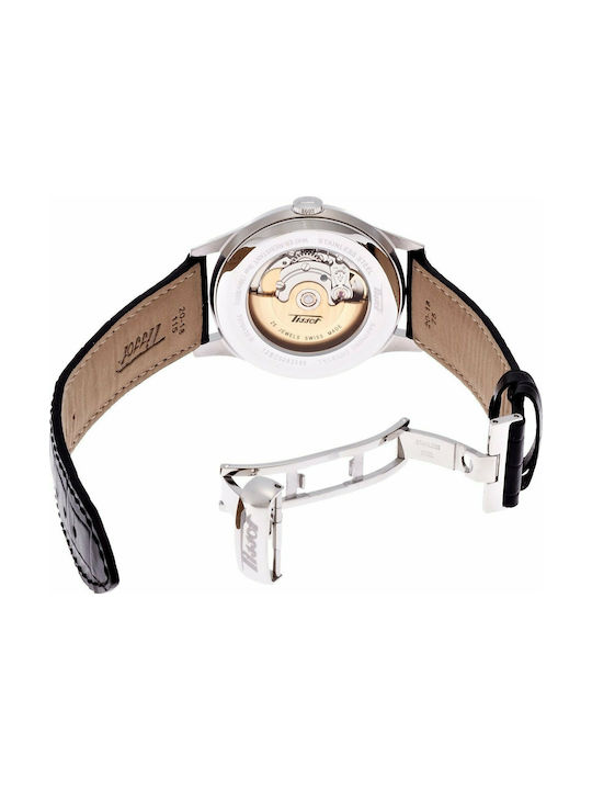 Tissot Ανδρικό Ρολόι 40mm Μπαταρίας με Μαύρο Δερμάτινο Λουράκι