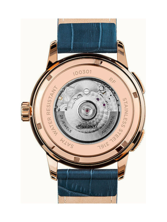 Ingersoll Regent Automatic Ανδρικό Ρολόι 47mm Χρονογράφος Αυτόματο με Μπλε Δερμάτινο Λουράκι