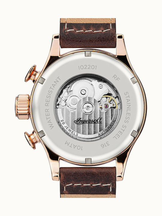 Ingersoll Armstrong Automatic Men's Watch 45mm Chronograph Automatic with Brown Leather Strap