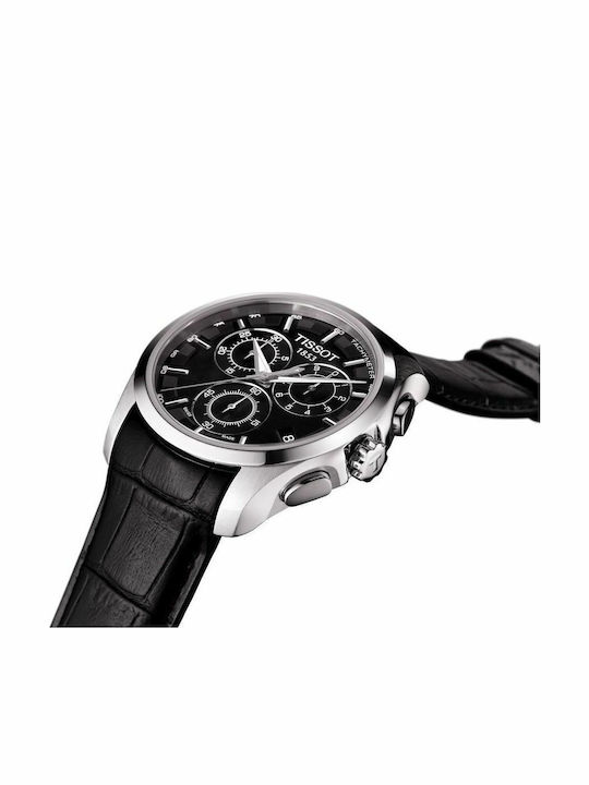 Tissot Couturier Herrenuhr 44mm Chronograph Batterie mit Schwarz Lederarmband