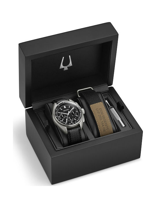 Bulova Special Edition Moon Chronograph Herrenuhr 45mm Chronograph Batterie mit Schwarz Lederarmband