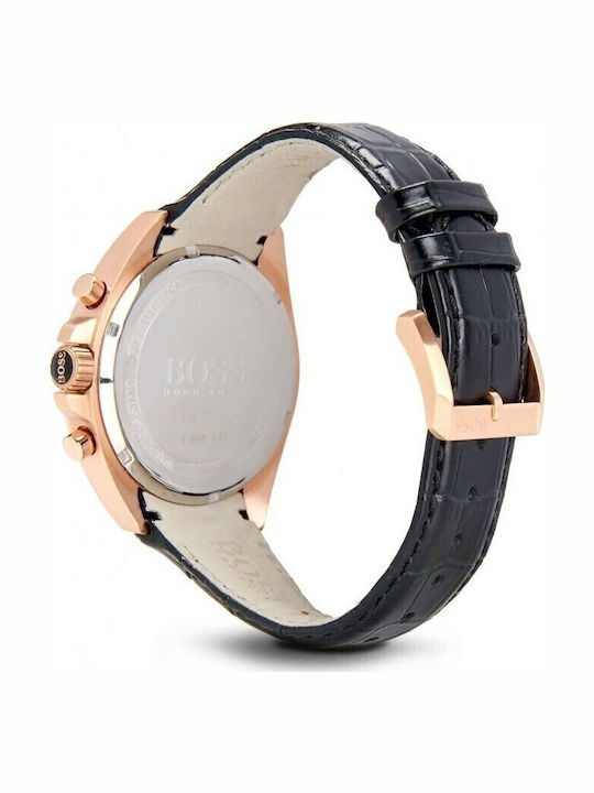 Boss Driver Ανδρικό Ρολόι 44mm Χρονογράφος Μπαταρίας με Μαύρο Δερμάτινο Λουράκι