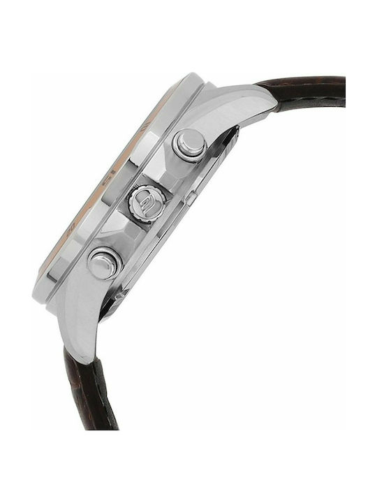 Casio Ανδρικό Ρολόι 48mm Χρονογράφος Μπαταρίας με Καφέ Δερμάτινο Λουράκι