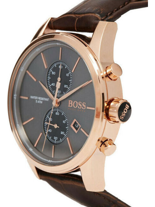Boss Jet Men's Watch 42mm Chronograph Battery with Brown Leather Strap
