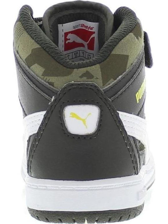 Rebound V2 Hi Kids Sports Shoes Basketball with Hoop & Loop Closure Khaki