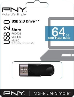 PNY Attaché 4 64GB USB 2.0 Stick Black