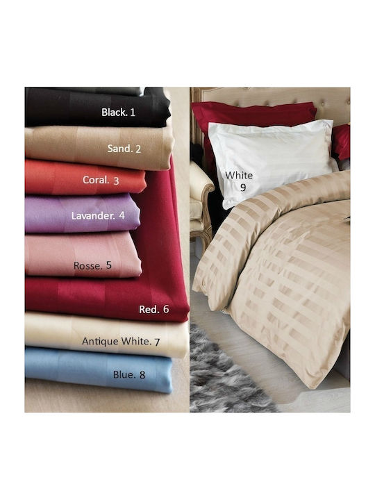 Palamaiki Duvet Cover Set Cotton Satin Queen with 2 Pillowcases 255x240 Satin Stripes 4 Coral