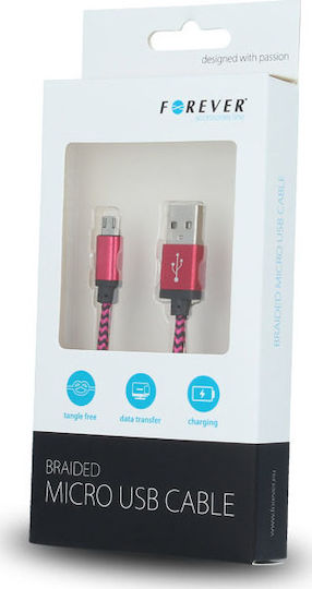 Forever Braided USB 2.0 to micro USB Cable Ροζ 1m