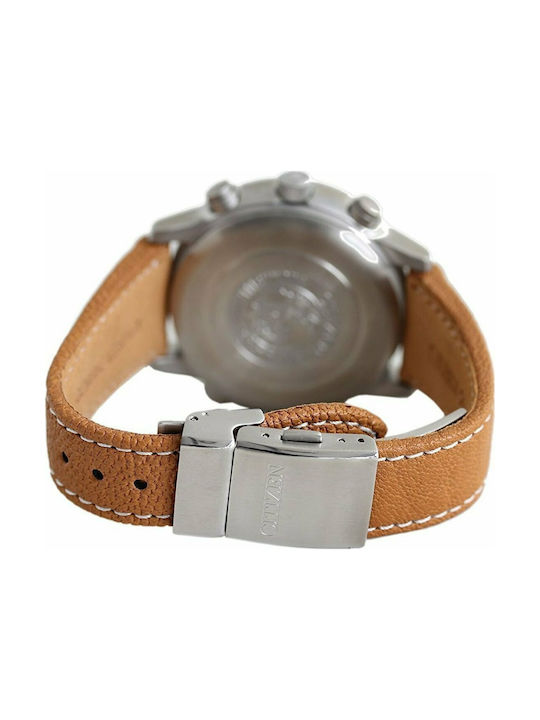 Citizen Eco - Drive Chronograph Watch with Leather Strap Beige AS402044B